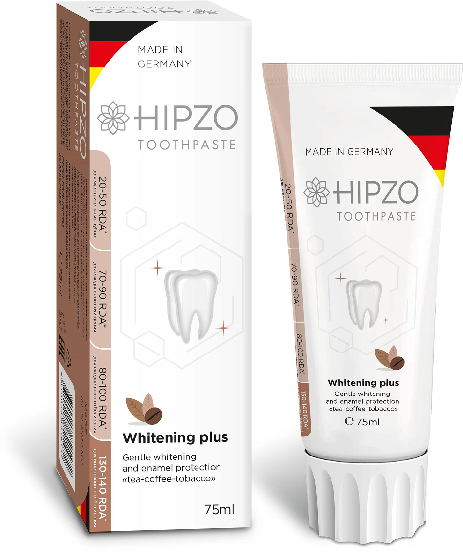 фото упаковки Hipzo Whitening Plus Зубная паста безопасное отбеливание