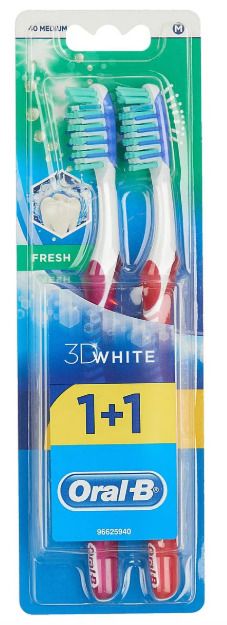 фото упаковки Oral-B 3D White Свежесть Зубная щетка средняя 1+1