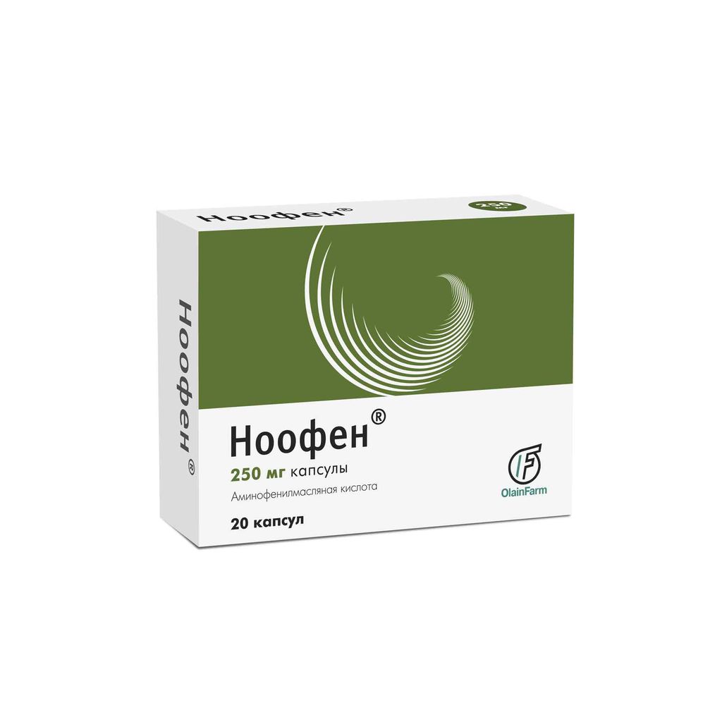 Ноофен, 250 мг, капсулы, 20 шт. купить по цене от 1897 руб в Москве,  заказать с доставкой в аптеку, инструкция по применению, отзывы, аналоги,  Олайнфарм