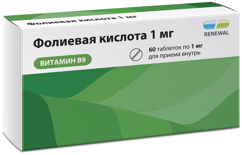 Фолиевая кислота Реневал, 1 мг, таблетки, 60 шт.