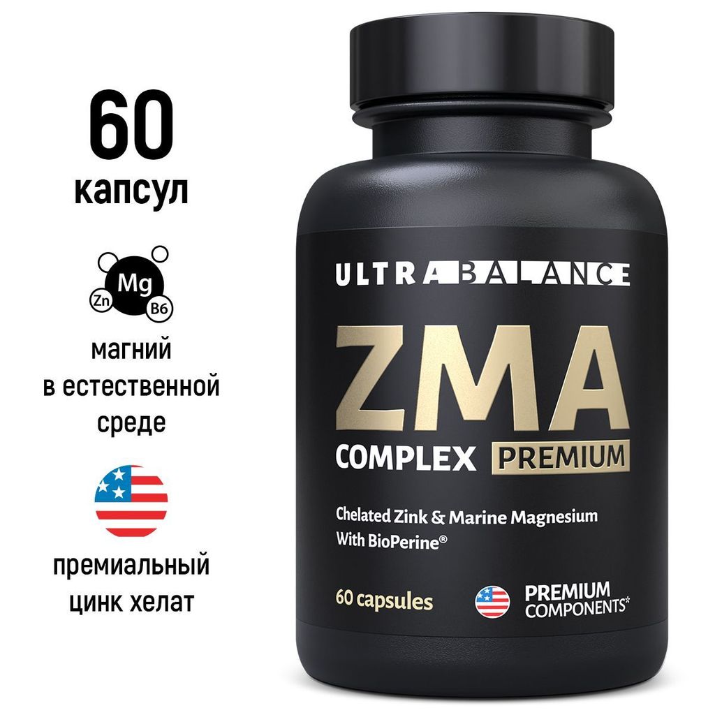 фото упаковки UltraBalance Спортивный комплекс ZMA, бустер тестостерона спортпит цинк, магний B6, аспарагиновая кислота, капсулы, 60 шт. фото упаковки UltraBalance Спортивный комплекс ZMA, бустер тестостерона спортпит цинк, магний B6, аспарагиновая кислота