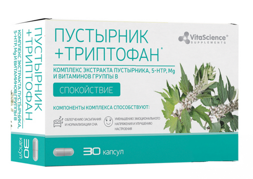 Vitascience Пустырник с триптофаном, Mg, витаминами группы В, капсулы, 30 шт.