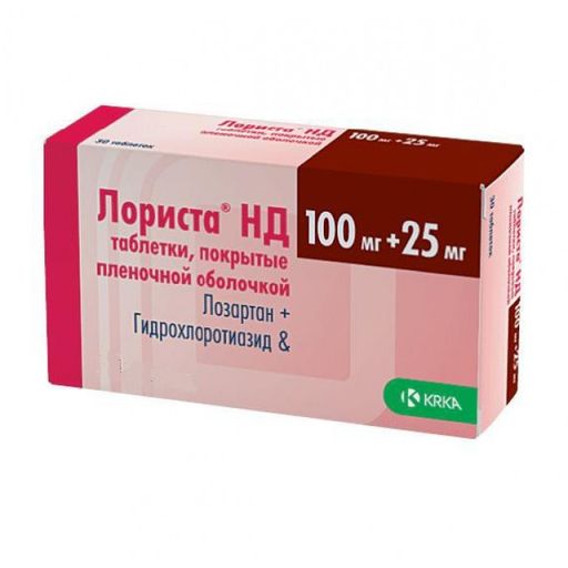 Лориста НД, 25 мг+100 мг, таблетки, покрытые пленочной оболочкой, 30 шт.