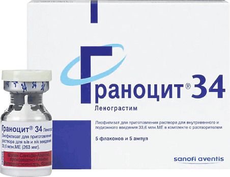 Граноцит 34, 33.6 млнМЕ, лиофилизат для приготовления раствора для внутривенного и подкожного введения, 5 шт.