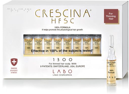 Crescina 1300 HFSC Transdermic Лосьон для роста волос, лосьон для стимуляции роста волос, для мужчин, 3.5 мл, 40 шт.