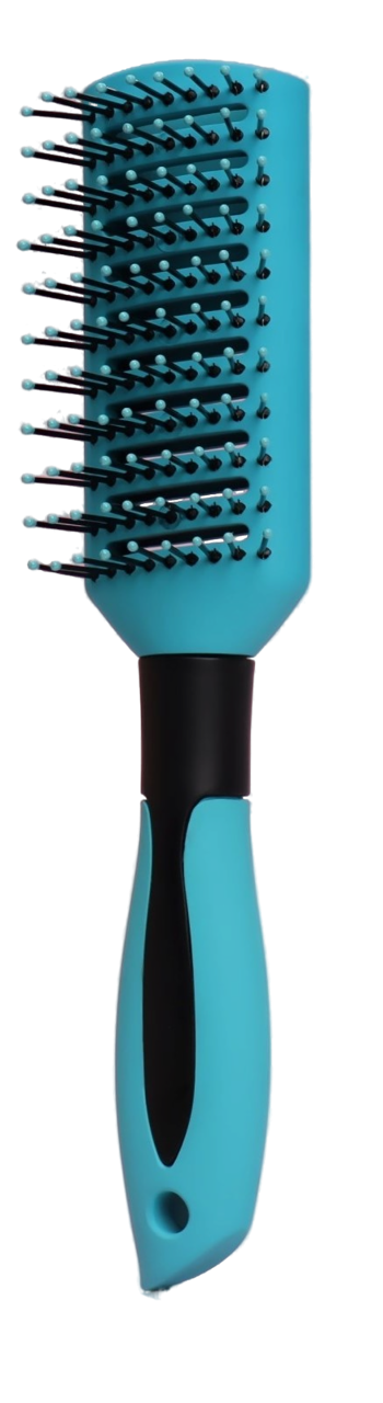 Queen fair Расческа для волос массажная вентилируемая с прорезиненной ручкой, 4,3х23 см, расческа, цвет черный/голубой, 1 шт.