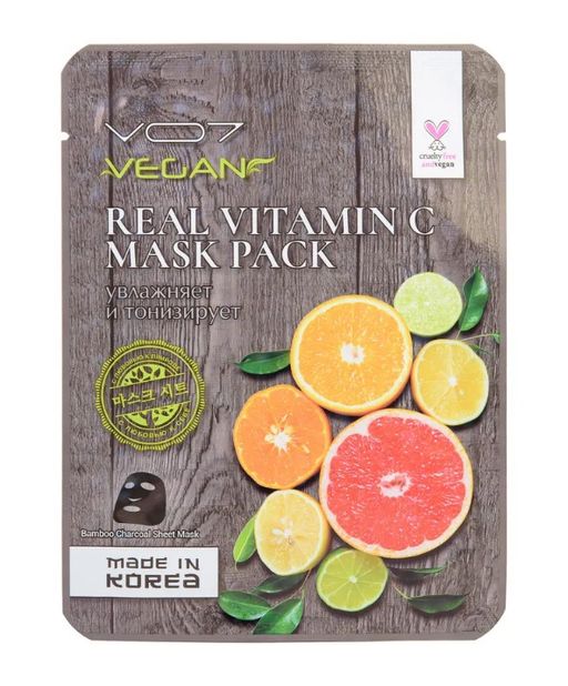VO7 Real Vegan Маска для лица Тонизирующая с витамином С, маска для лица, 25 г, 1 шт.