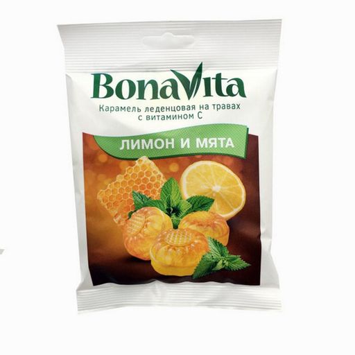 BonaVita Карамель леденцовая Лимон мята, леденцы, 60 г, 20 шт.