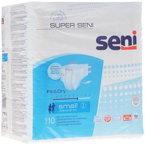 Seni Super Подгузники для взрослых, Small S (1), 55-80 см, 10 шт.