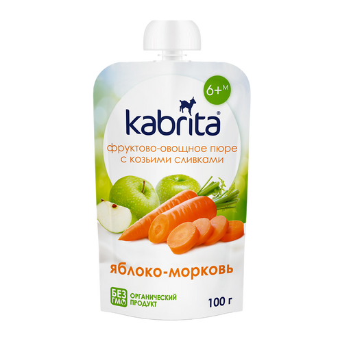 Kabrita Пюре фруктовое с козьими сливками, для детей с 6 месяцев, пюре, 100 г, 1 шт.