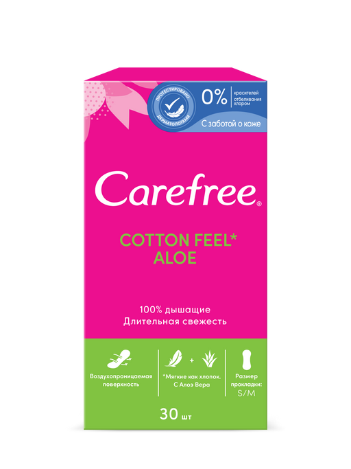 Carefree Cotton Feel Aloe прокладки ежедневные, прокладки ежедневные, 30 шт.