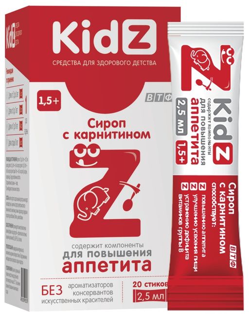 Kidz Сироп с карнитином для повышения аппетита, сироп в стиках, 2.5 мл, 20 шт.