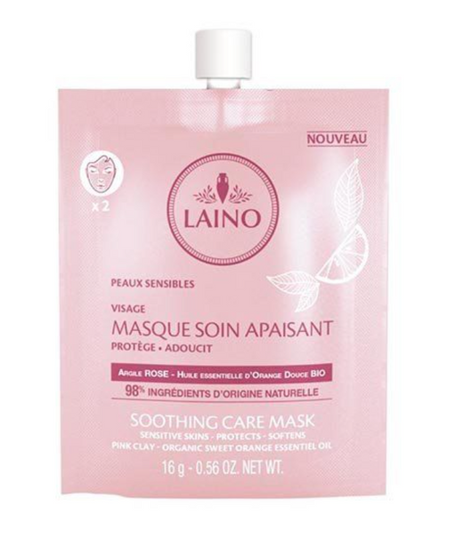 Laino Маска для лица органическая успокаивающая и смягчающая, маска для лица, с розовой глиной и эфирным маслом сладкого апельсина, 16 г, 1 шт.