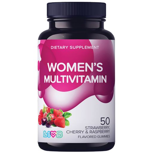 Livs Комплекс мультивитаминов для женщин, пектиновые мармеладные пастилки, со вкусами клубники, вишни, малины, 50 шт.
