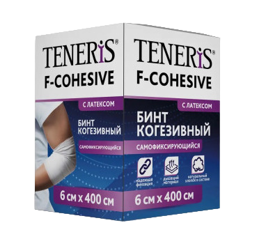 Teneris F-Cohesive Бинт когезивный самофиксирующийся, 6см х 400см, на тканевой основе с латексом, 1 шт.