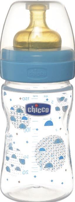 Chicco бутылочка Well-being boy 0м+, 150 мл, арт. 5001, с рисунком, в ассортименте, с латексной соской, 1 шт.
