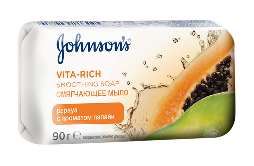 Johnson's Vita-Rich Мыло Смягчающее, мыло, с экстрактом папайи, 90 г, 1 шт.