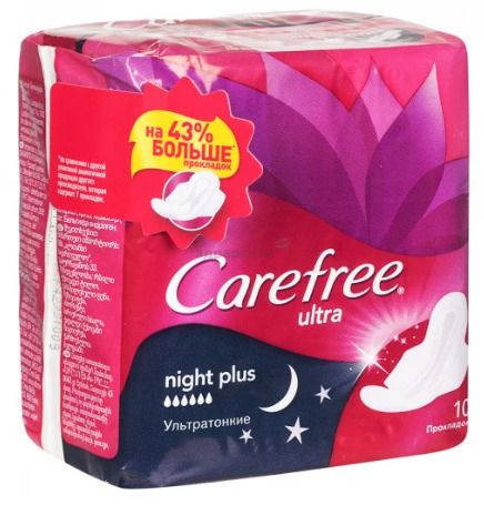 Carefree ultra night plus прокладки женские гигиенические, 10 шт.