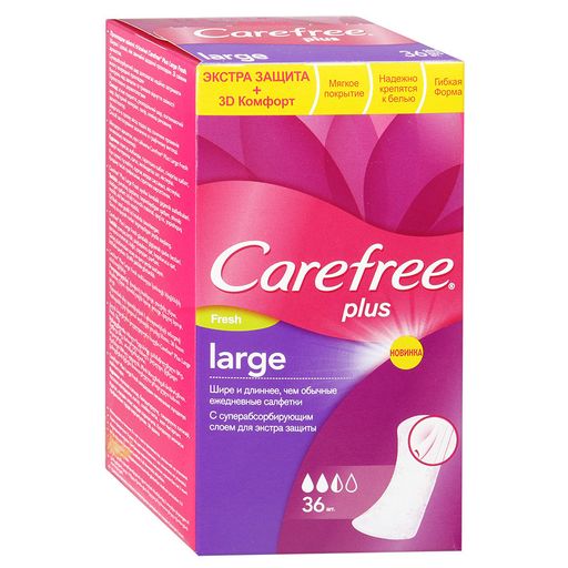 Carefree plus large fresh салфетки женские гигиенические ежедневные, 36 шт.
