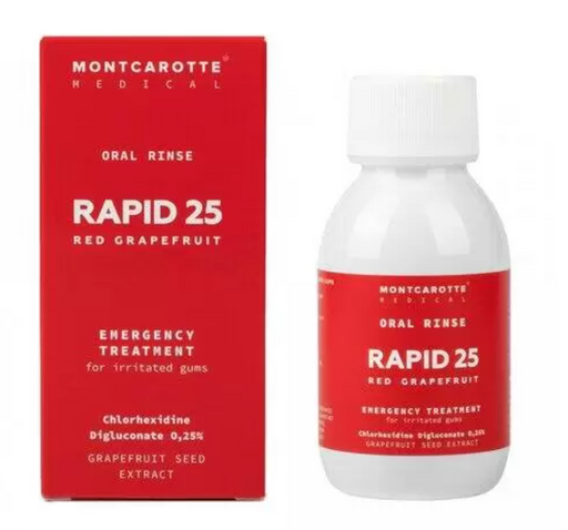 Montcarotte Rapid 25 Ополаскиватель, ополаскиватель полости рта, Красный Грейпфрут, 100 мл, 1 шт.