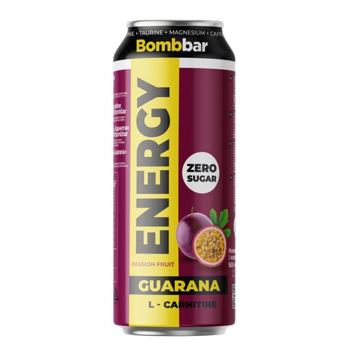 Bombbar Energy L-карнитин с Гуараной, напиток тонизирующий газированный, Маракуйя, 500 мл, 1 шт.