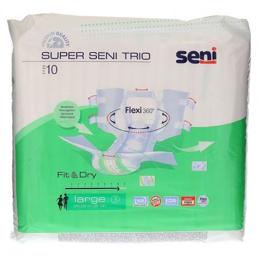Seni Super Trio Подгузники для взрослых, Large L (3), 100-150 см, 10 шт.