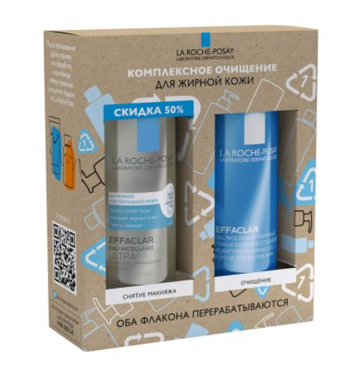 La Roche - Posay Effaclar Комплексное очищение для жирной кожи, набор, гель для умывания для жирной кожи 400мл+мицеллярная вода 400мл, 1 шт.