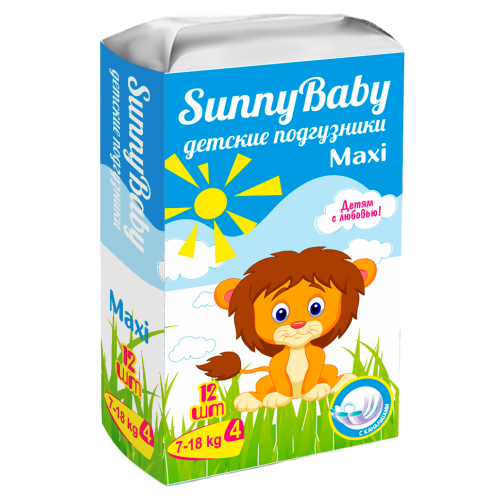 Sunnybaby Подгузники детские maxi, 7-18кг, р. 4, 12 шт.