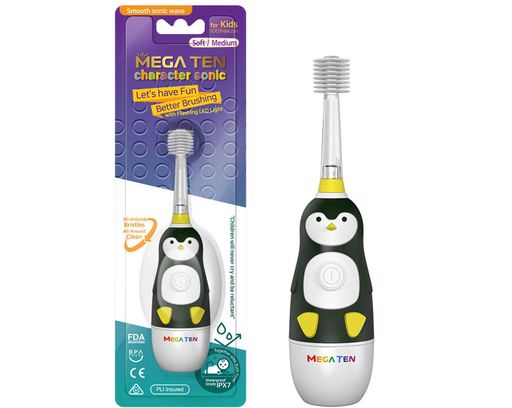 Mega Ten kids sonic Щетка зубная электрическая детская, Пингвиненок, щетка зубная электрическая, 1 шт.
