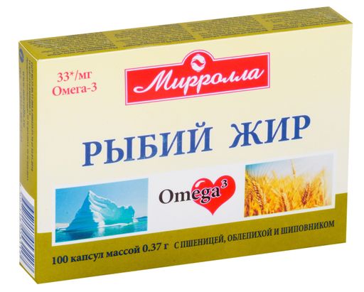Mirrolla Рыбий жир с пшеницей, облепихой и шиповником, капсулы, 100 шт.
