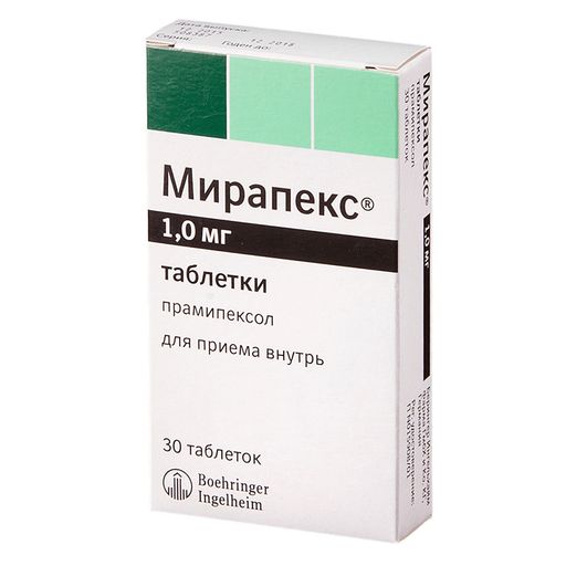 Мирапекс, 1 мг, таблетки, 30 шт.