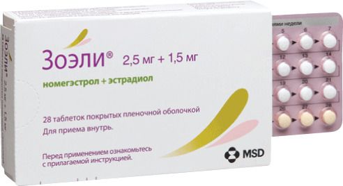 Зоэли, 2.5 мг+1.5 мг, набор таблеток, таблетки, покрытые пленочной оболочкой, 28 шт.