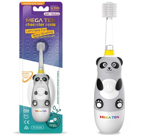 Mega Ten kids sonic Щетка зубная электрическая детская, Панда, щетка зубная электрическая, 1 шт.