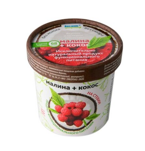 Десант Здоровья Биомороженое десерт веганский двухслойный, мороженое, Кокос Малина, 60 г, 1 шт.