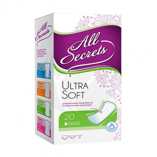 All Secrets Ultra Soft ежедневные прокладки, 1 капля, прокладки ежедневные, 20 шт.