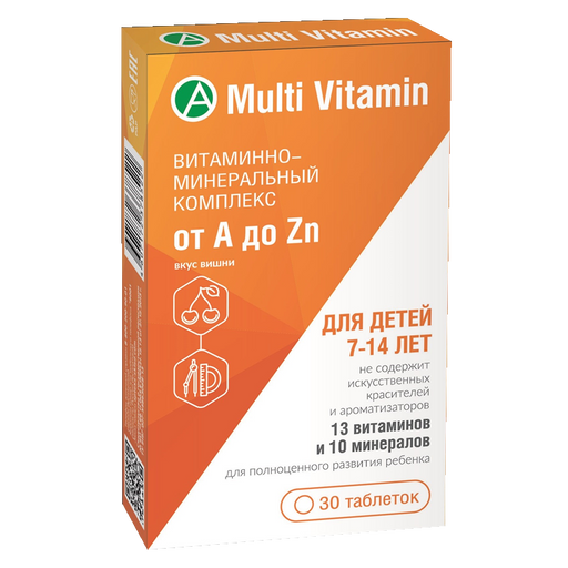 Multi Vitamin Комплекс от А до Zn для детей, 900 мг, таблетки жевательные, для детей с 7 до 14 лет, 30 шт.