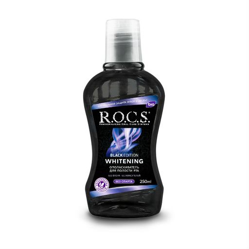 ROCS Black edition Ополаскиватель для полости рта Отбеливающий, без фтора, раствор для полоскания полости рта, без спирта, 250 мл, 1 шт.
