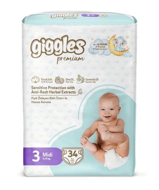 Giggles Premium Twin Midi Подгузники детские, р. 3, 4-9кг, 34 шт.