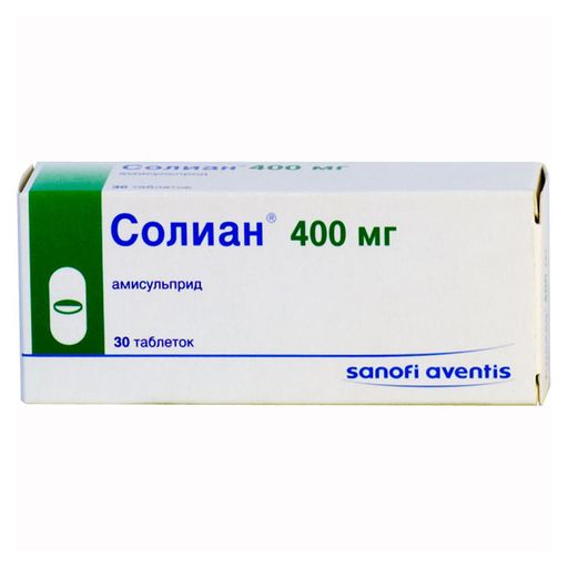 Солиан, 400 мг, таблетки, покрытые пленочной оболочкой, 30 шт.