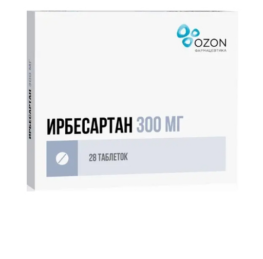 Ирбесартан, 300 мг, таблетки, покрытые пленочной оболочкой, 28 шт.