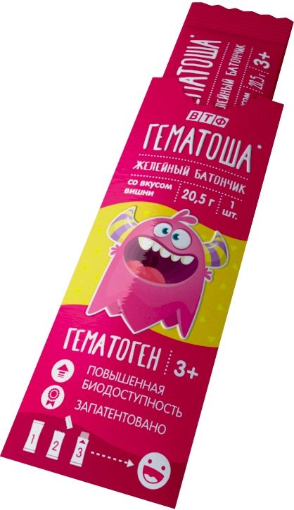 Гематоша Батончик желейный вкус вишни, батончик, 20.5 г, 1 шт.