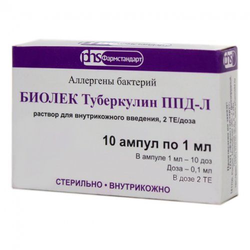 БИОЛЕК Туберкулин ППД-Л, 2 ТЕ/доза, раствор для внутрикожного введения, 1 мл, 10 шт.