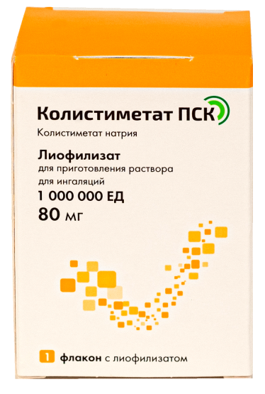 Колистиметат ПСК, 1000000 ЕД, лиофилизат для приготовления раствора для инъекций, инфузий и ингаляций, 1 шт.