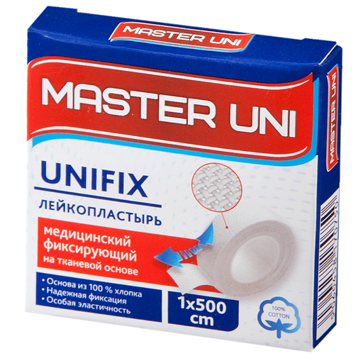 Master Uni Unifix Лейкопластырь тканевая основа, 1х500см, пластырь, 1 шт.