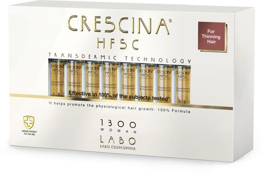 Crescina 1300 HFSC Лосьон для стимуляции роста волос, сыворотка для волос, для женщин, 3.5 мл, 40 шт.