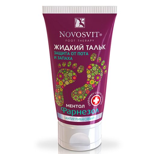 Novosvit Жидкий тальк Фарнезол Защита от пота и запаха Антигрибковый, крем-дезодорант для ног, 50 мл, 1 шт.