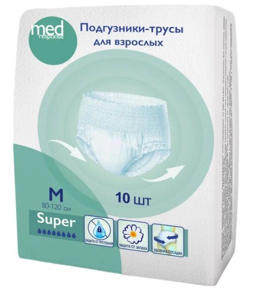 Medresponse Подгузники-трусы для взрослых, M, 80-120 см, 8 капель, 10 шт.