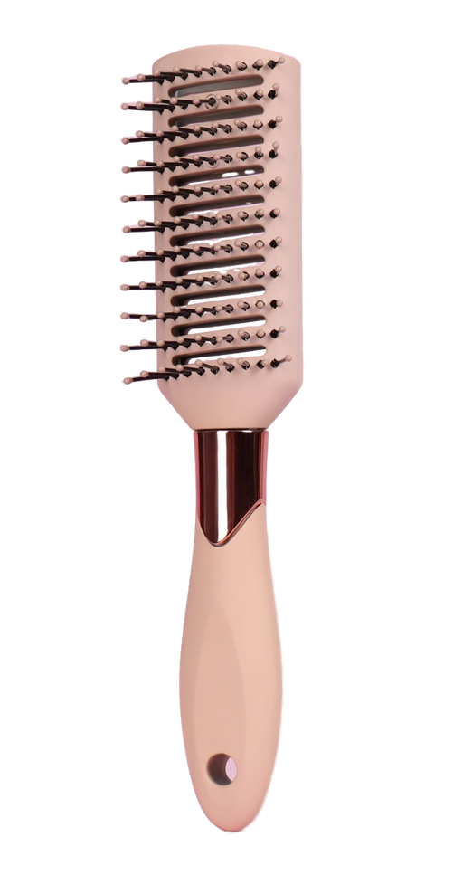 Queen fair Расческа для волос массажная вентилируемая с прорезиненной ручкой, 4,3х22,5 см, расческа, цвет бежевый/золотистый, 1 шт.