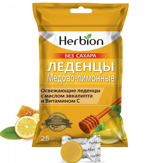 Herbion леденцы без сахара, 2.5 г, медово-лимонные(й), 25 шт.