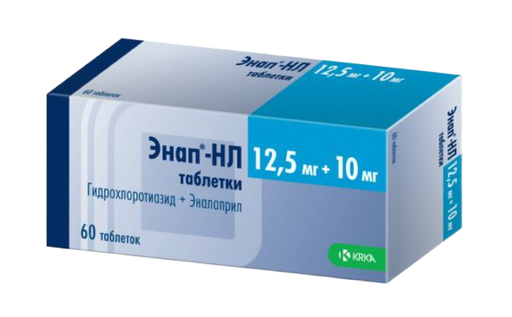 Энап-HЛ, 12.5 мг+10 мг, таблетки, 60 шт.